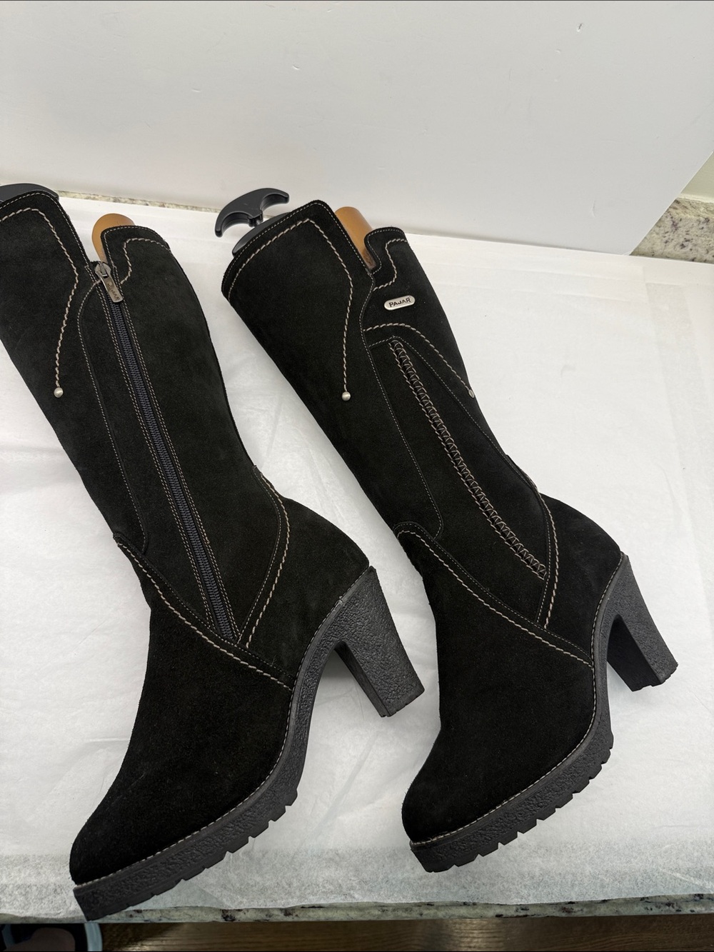 Pajar Black Suede Mid-Calf Heeled Boots